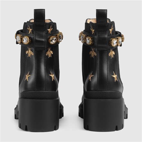 embroidered leather ankle boot with belt gucci price|gucci jordaan leather ankle boots.